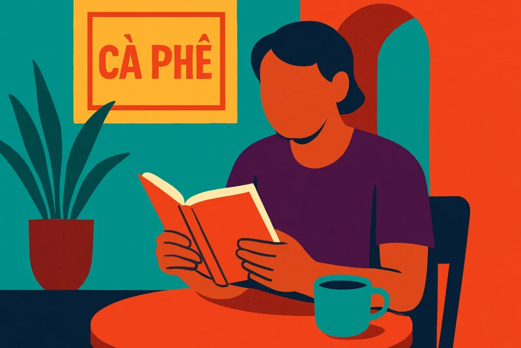 A person enjoying a book in a cafe, demonstrating how to build a reading habit in a busy life.