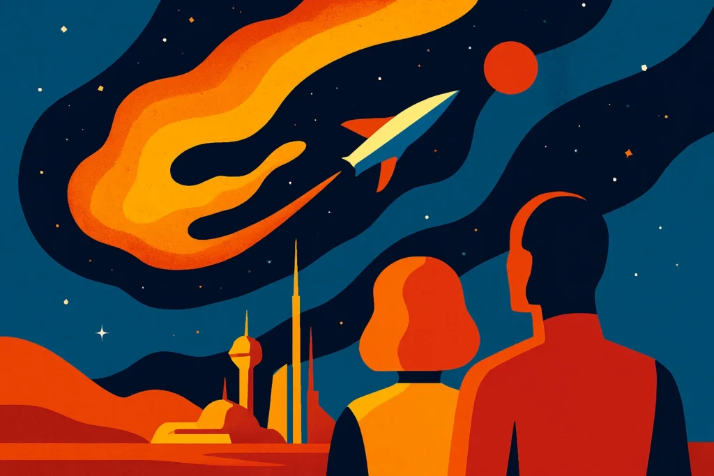 An epic science fiction artwork representing some of the best science fiction books of 2025.