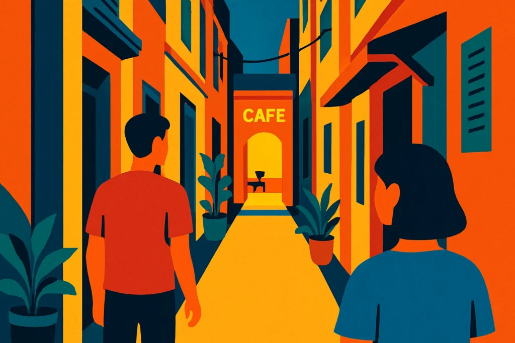 A hidden alleyway leading to one of the best cafes in Hanoi for reading.