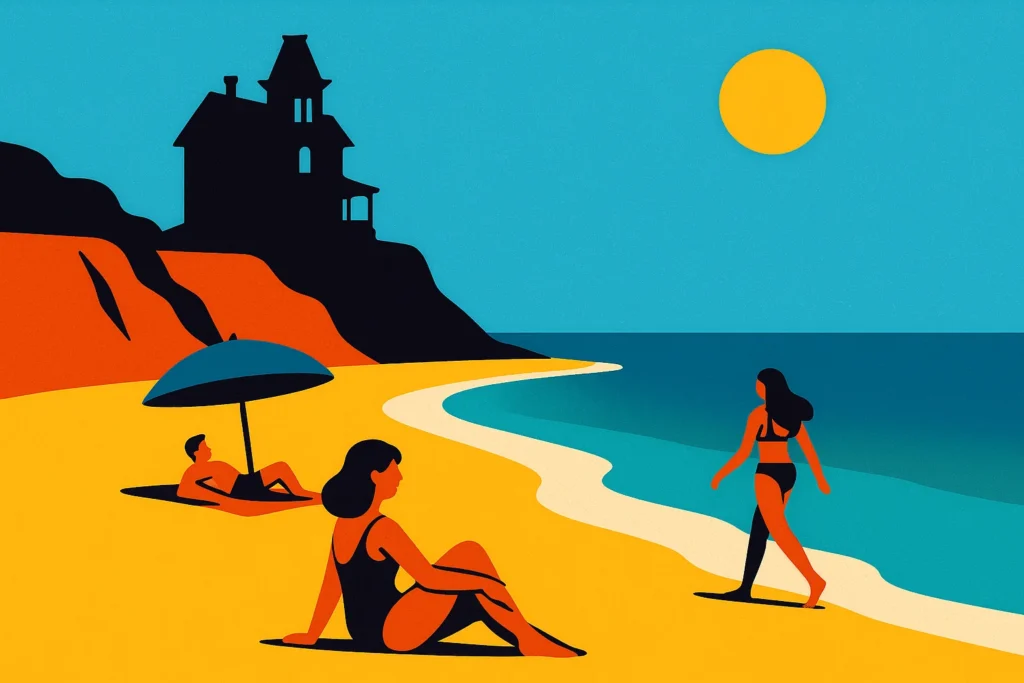 A moody beach scene representing summer gothic books