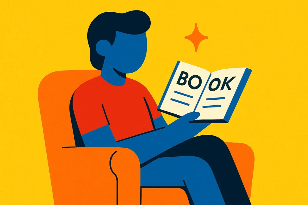 A person comfortably reading a large-print book
