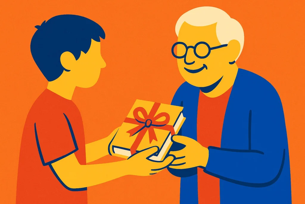 A person giving a custom large-print book as a thoughtful gift