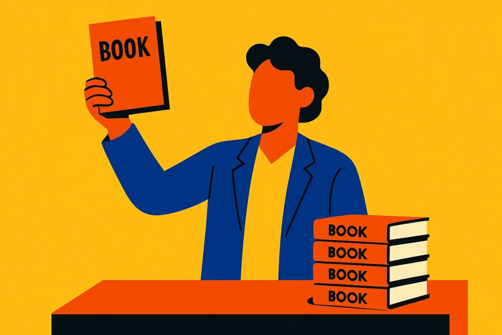 An author with a small batch of their self-published books