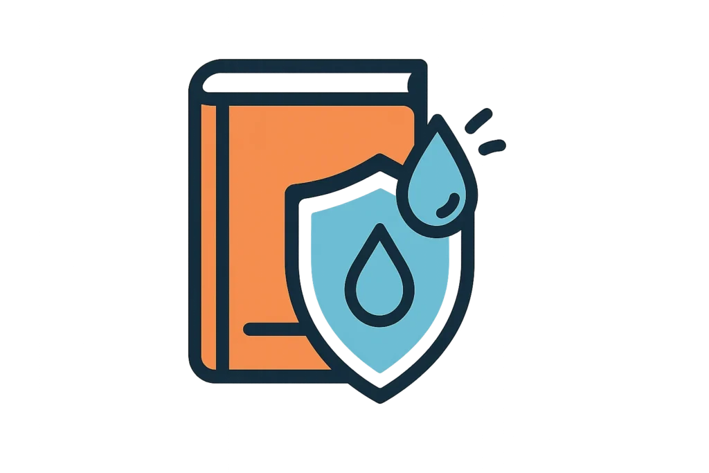 An icon representing how to protect books from humidity