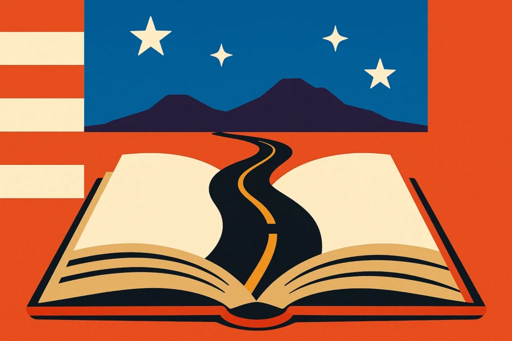 An illustration representing the great American novels.