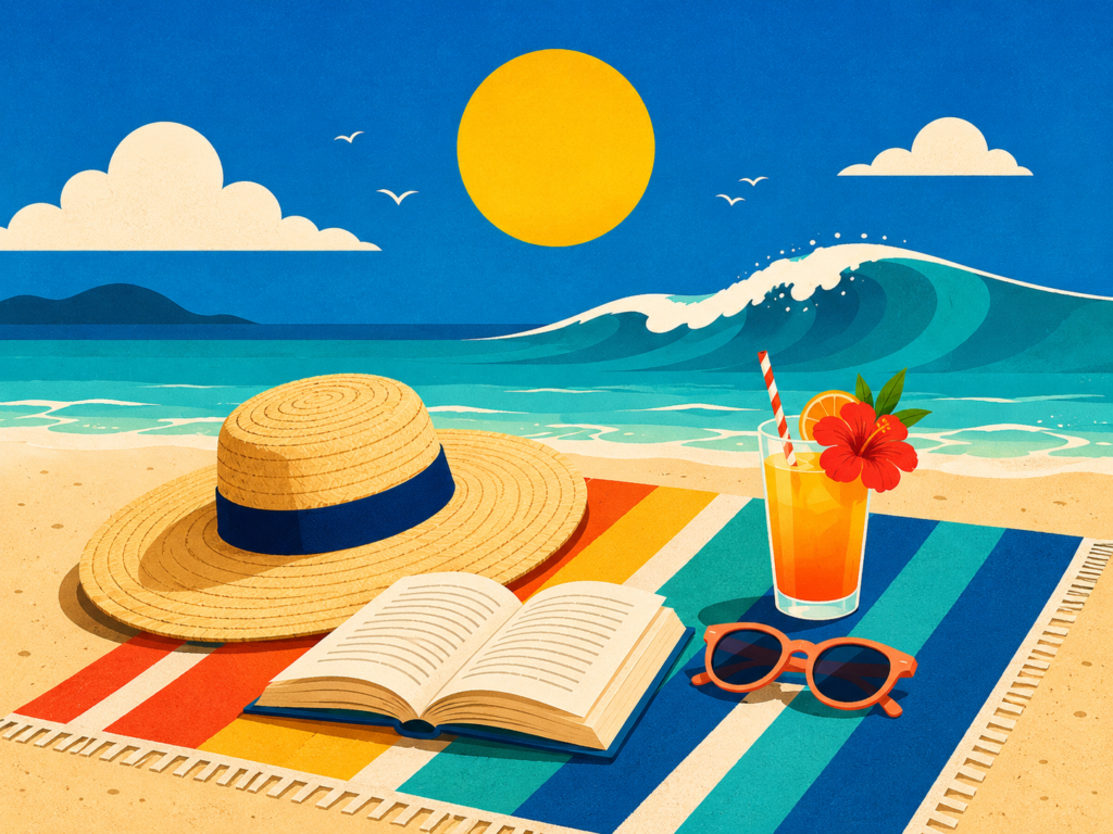 Best summer beach reads for a Da Nang vacation, featuring popular fiction books by Emily Henry and Carley Fortune on an An Bang beach towel.